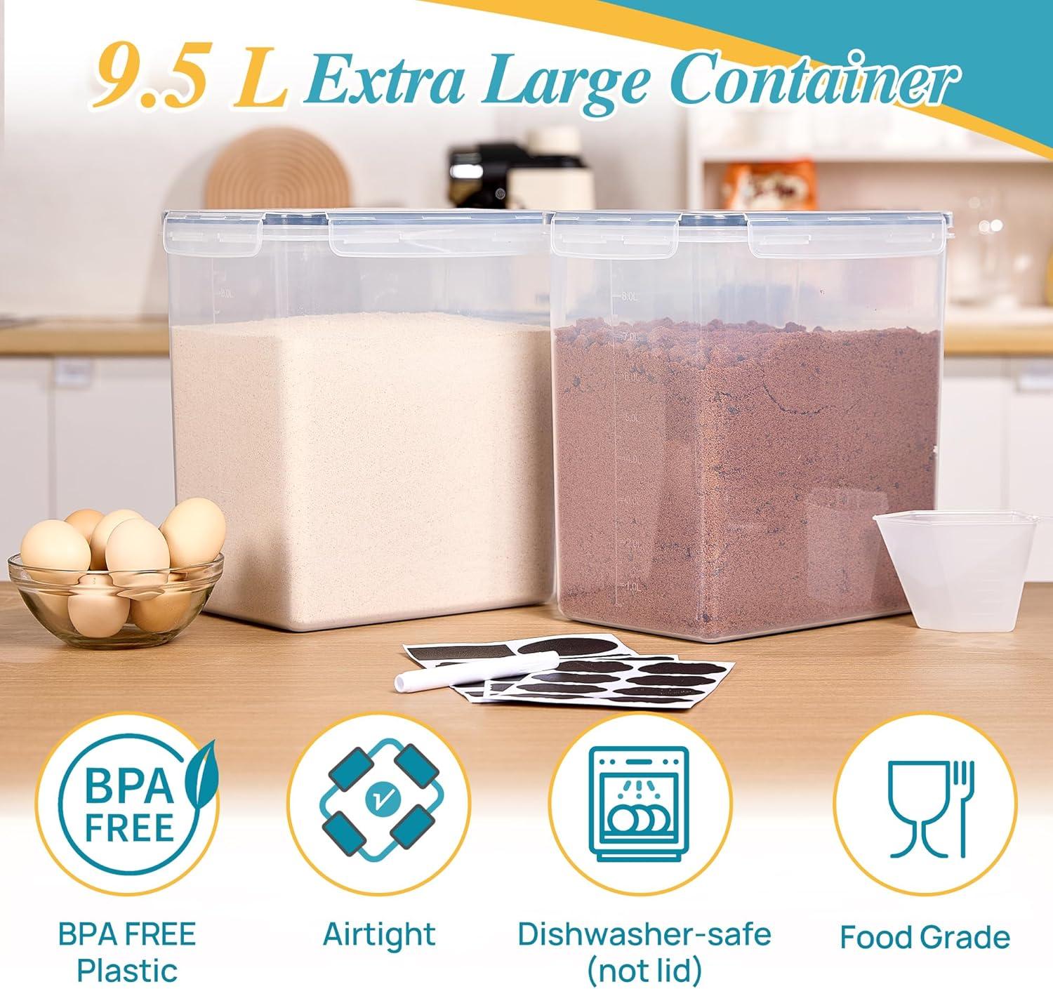 imageVtopmart Extra Large Tall Airtight Food Storage Containers 4 Pieces 59qt65L Plastic PBA Free Kitchen Pantry Canister for Spaghetti Flour and Baking Supplies with 24 Labels BlackBlack