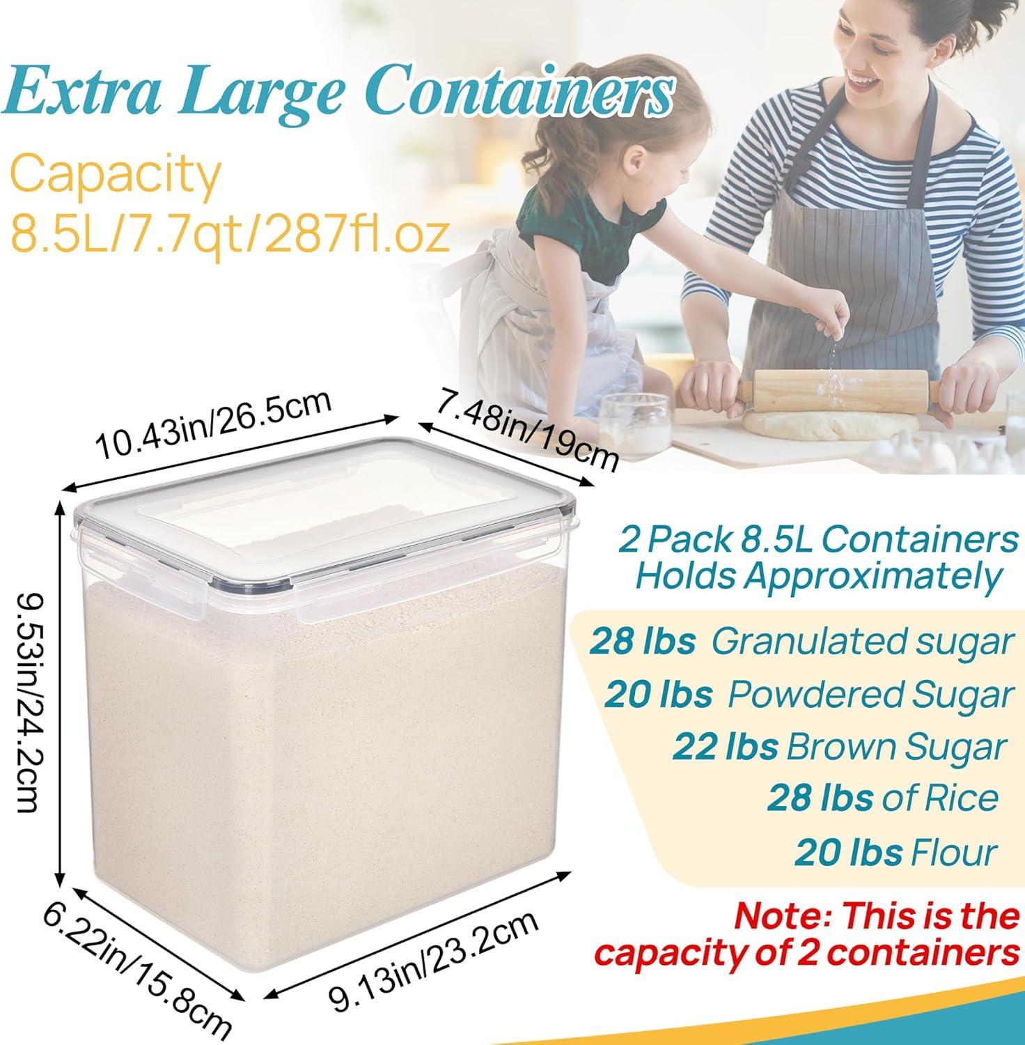 imageVtopmart Extra Large Tall Airtight Food Storage Containers 4 Pieces 59qt65L Plastic PBA Free Kitchen Pantry Canister for Spaghetti Flour and Baking Supplies with 24 Labels BlackBlack