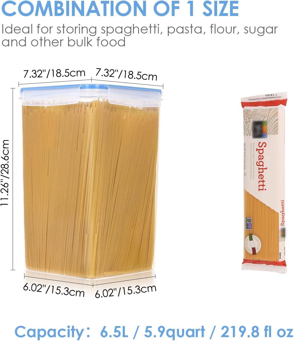 imageVtopmart Extra Large Tall Airtight Food Storage Containers 4 Pieces 59qt65L Plastic PBA Free Kitchen Pantry Canister for Spaghetti Flour and Baking Supplies with 24 Labels BlackBlue