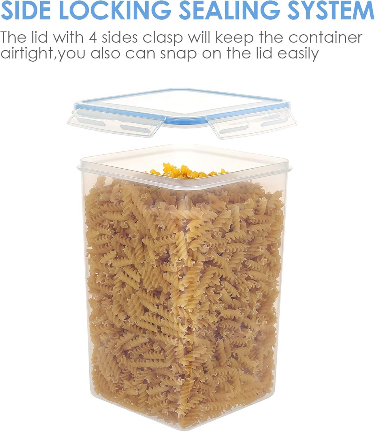 imageVtopmart Extra Large Tall Airtight Food Storage Containers 4 Pieces 59qt65L Plastic PBA Free Kitchen Pantry Canister for Spaghetti Flour and Baking Supplies with 24 Labels BlackBlue