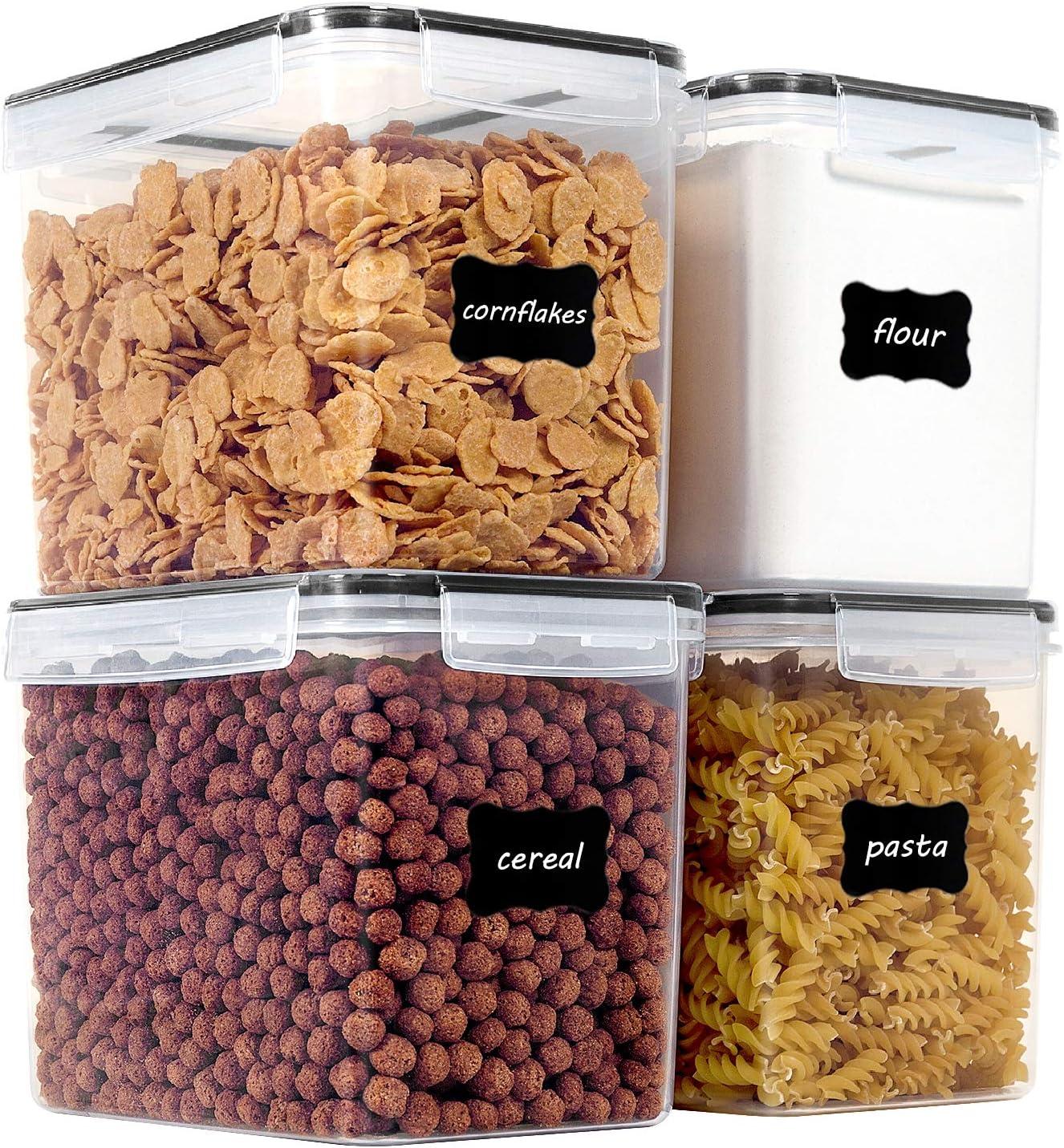 imageVtopmart Extra Large Tall Airtight Food Storage Containers 4 Pieces 59qt65L Plastic PBA Free Kitchen Pantry Canister for Spaghetti Flour and Baking Supplies with 24 Labels BlackBlack