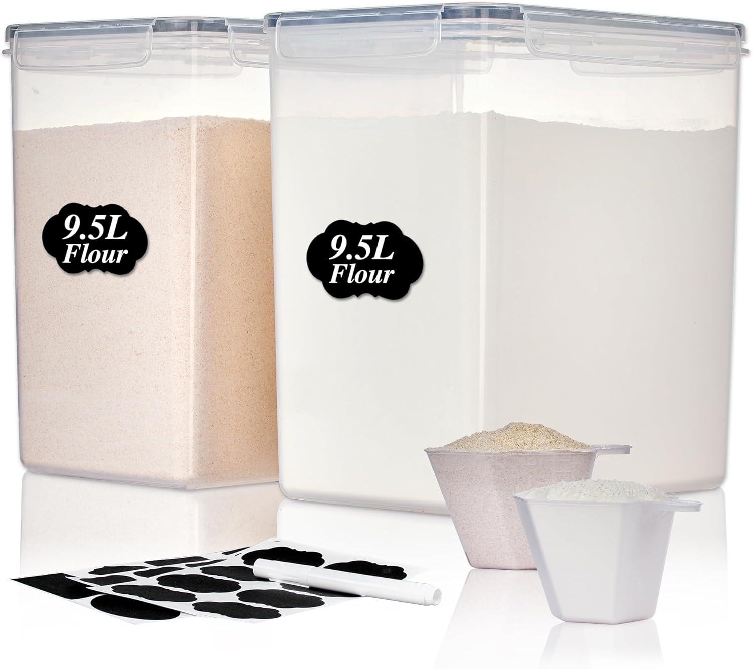 imageVtopmart Extra Large Tall Airtight Food Storage Containers 4 Pieces 59qt65L Plastic PBA Free Kitchen Pantry Canister for Spaghetti Flour and Baking Supplies with 24 Labels BlackBlack