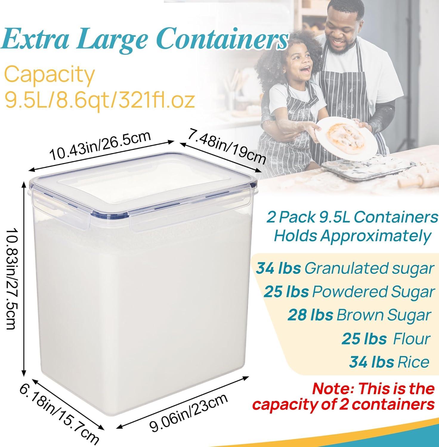 imageVtopmart Extra Large Tall Airtight Food Storage Containers 4 Pieces 59qt65L Plastic PBA Free Kitchen Pantry Canister for Spaghetti Flour and Baking Supplies with 24 Labels BlackBlack