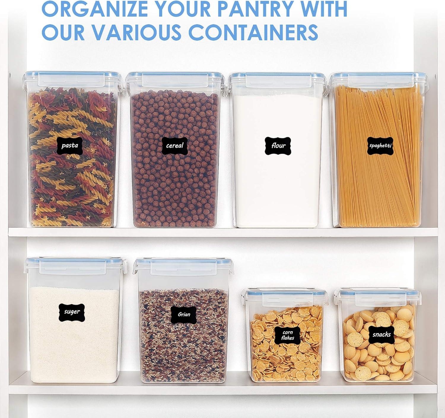 imageVtopmart Extra Large Tall Airtight Food Storage Containers 4 Pieces 59qt65L Plastic PBA Free Kitchen Pantry Canister for Spaghetti Flour and Baking Supplies with 24 Labels BlackBlue