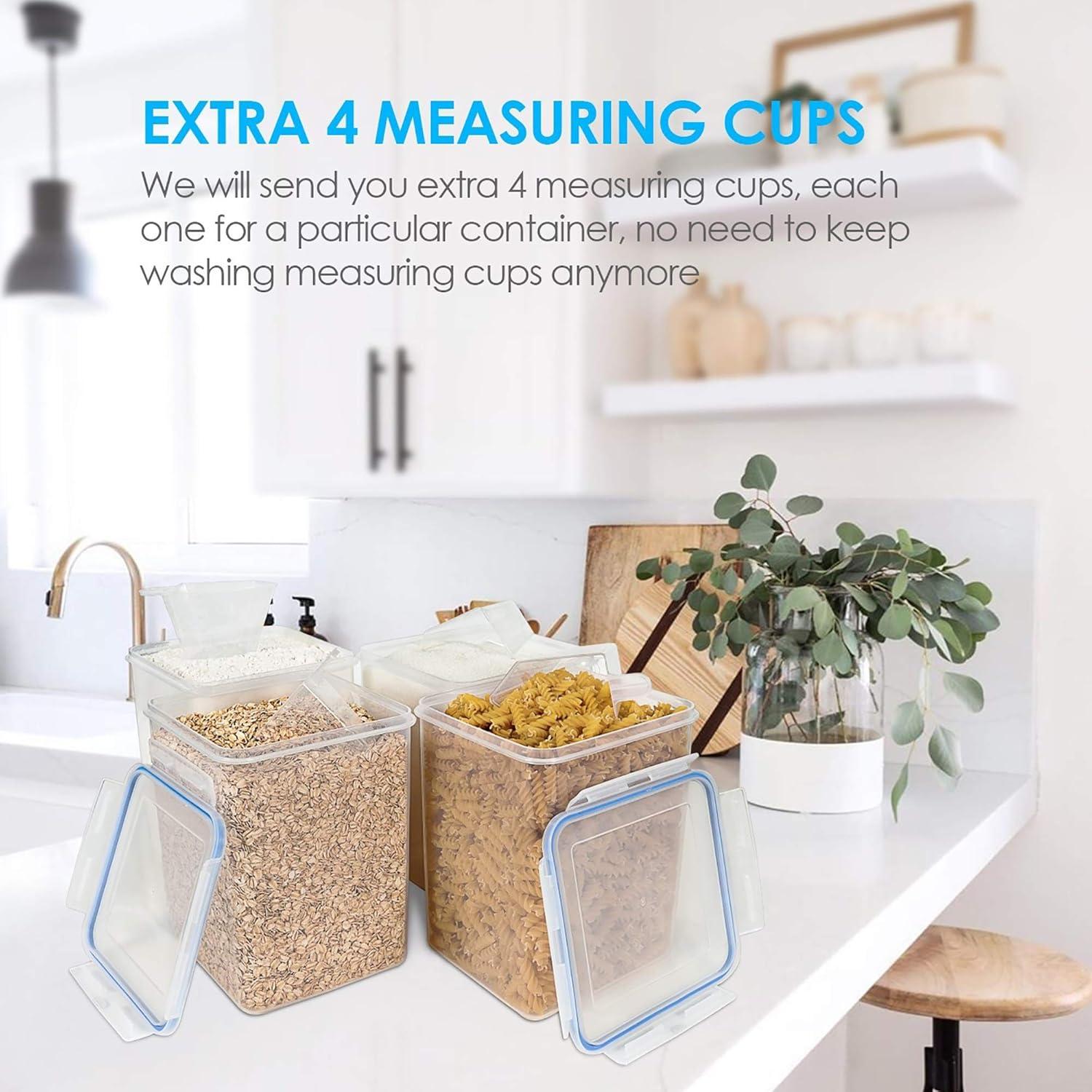 imageVtopmart Extra Large Tall Airtight Food Storage Containers 4 Pieces 59qt65L Plastic PBA Free Kitchen Pantry Canister for Spaghetti Flour and Baking Supplies with 24 Labels BlackBlue