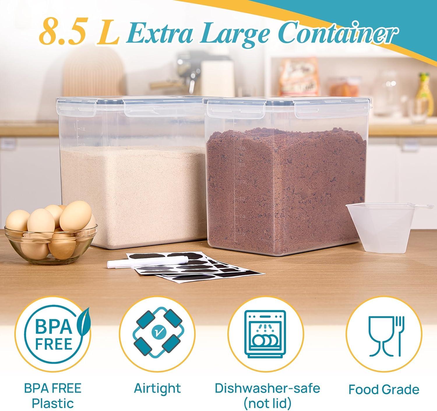 imageVtopmart Extra Large Tall Airtight Food Storage Containers 4 Pieces 59qt65L Plastic PBA Free Kitchen Pantry Canister for Spaghetti Flour and Baking Supplies with 24 Labels BlackBlack