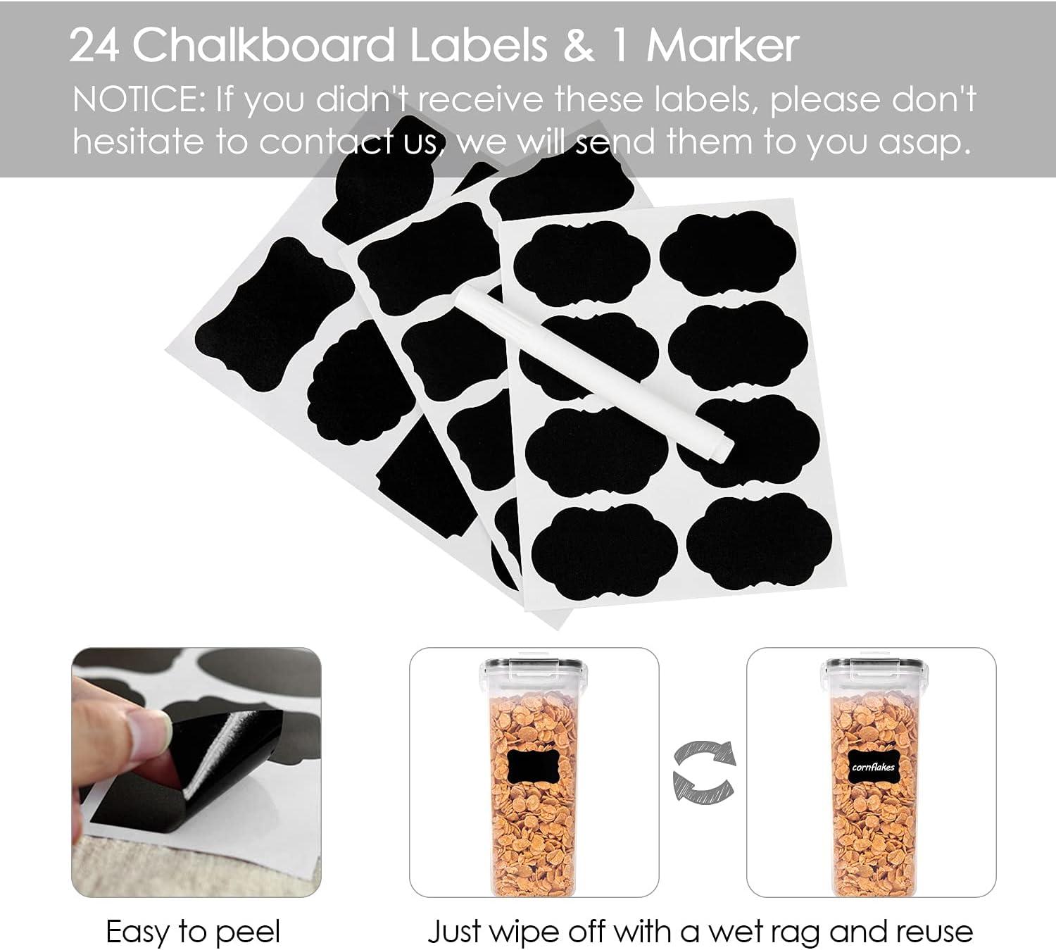 imageVtopmart Food Storage Container Set Extra Large BPA Free Plastic Airtight Containers 213 fl oz for Cereal Snacks and Sugar 2 Piece Set Cereal Dispensers with 24 Labels Black