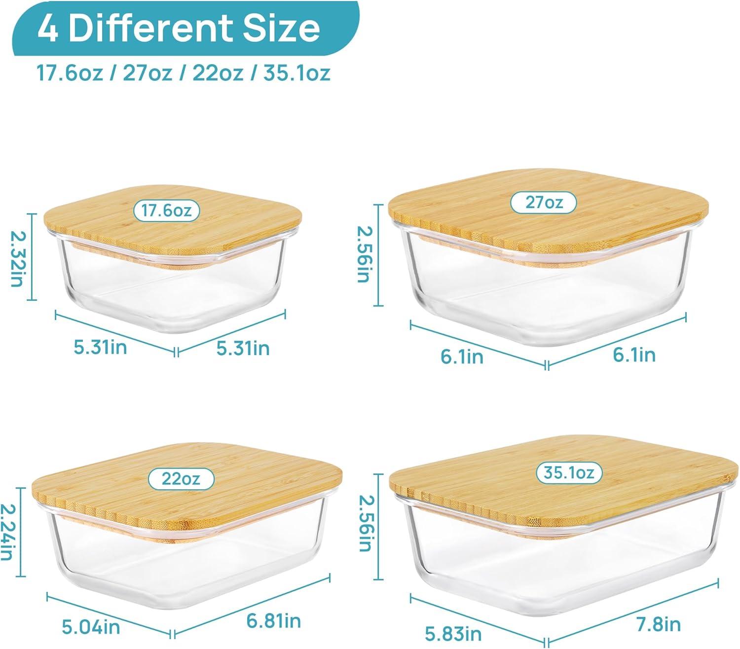 imageVtopmart Glass Food Storage Containers with Bamboo Lids 4 Pack Meal Prep Glass Containers Safe for Microwave Oven Freezer and Dishwasher BPA FreeSet of 4 MultiSize