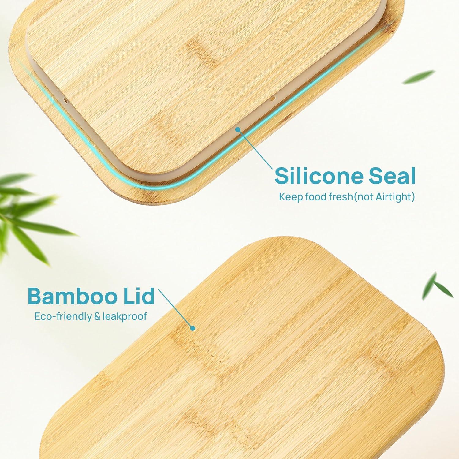 imageVtopmart Glass Food Storage Containers with Bamboo Lids 4 Pack Meal Prep Glass Containers Safe for Microwave Oven Freezer and Dishwasher BPA FreeSet of 5 35oz