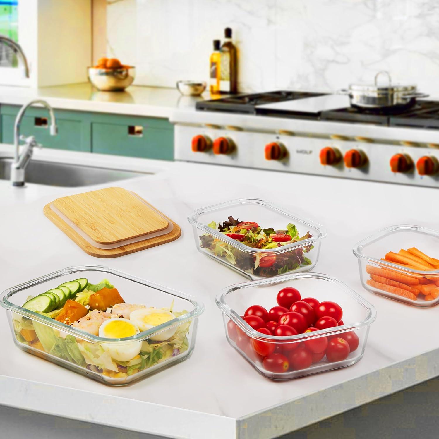 imageVtopmart Glass Food Storage Containers with Bamboo Lids 4 Pack Meal Prep Glass Containers Safe for Microwave Oven Freezer and Dishwasher BPA FreeSet of 4 MultiSize