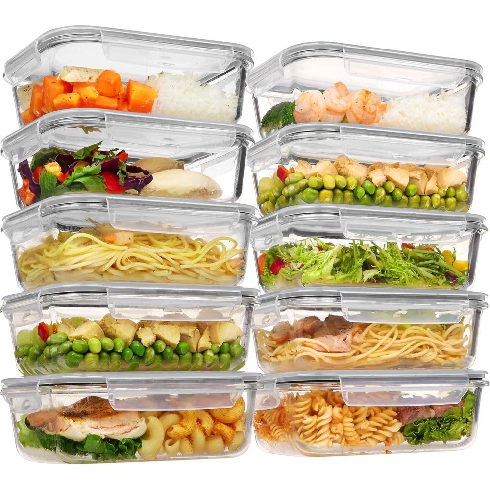 imageVtopmart 10 Pack 35oz Glass Food Storage Containers with Lids Meal Prep Containers Airtight Reusable Lunch Container Set Safe for Oven Microwave Freezer and Dishwasher Grey