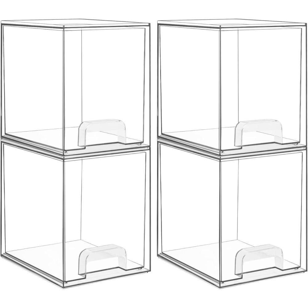 imageVtopmart 121W Clear Stackable Storage Drawers3 Pack Acrylic Plastic Organizers Bins for Makeup Palettes Cosmetics and Beauty SuppliesIdeal for Vanity BathroomCabinetDesk Organization4pack High