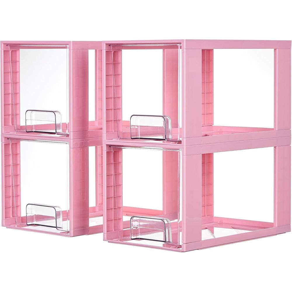 imageVtopmart 2 Pack Large Stackable Storage DrawersClear Acrylic Drawer Organizers with Handles Easily Assemble for BathroomKitchen UndersinkCabinetClosetMakeupPantry organization and StoragePink 4 Pack
