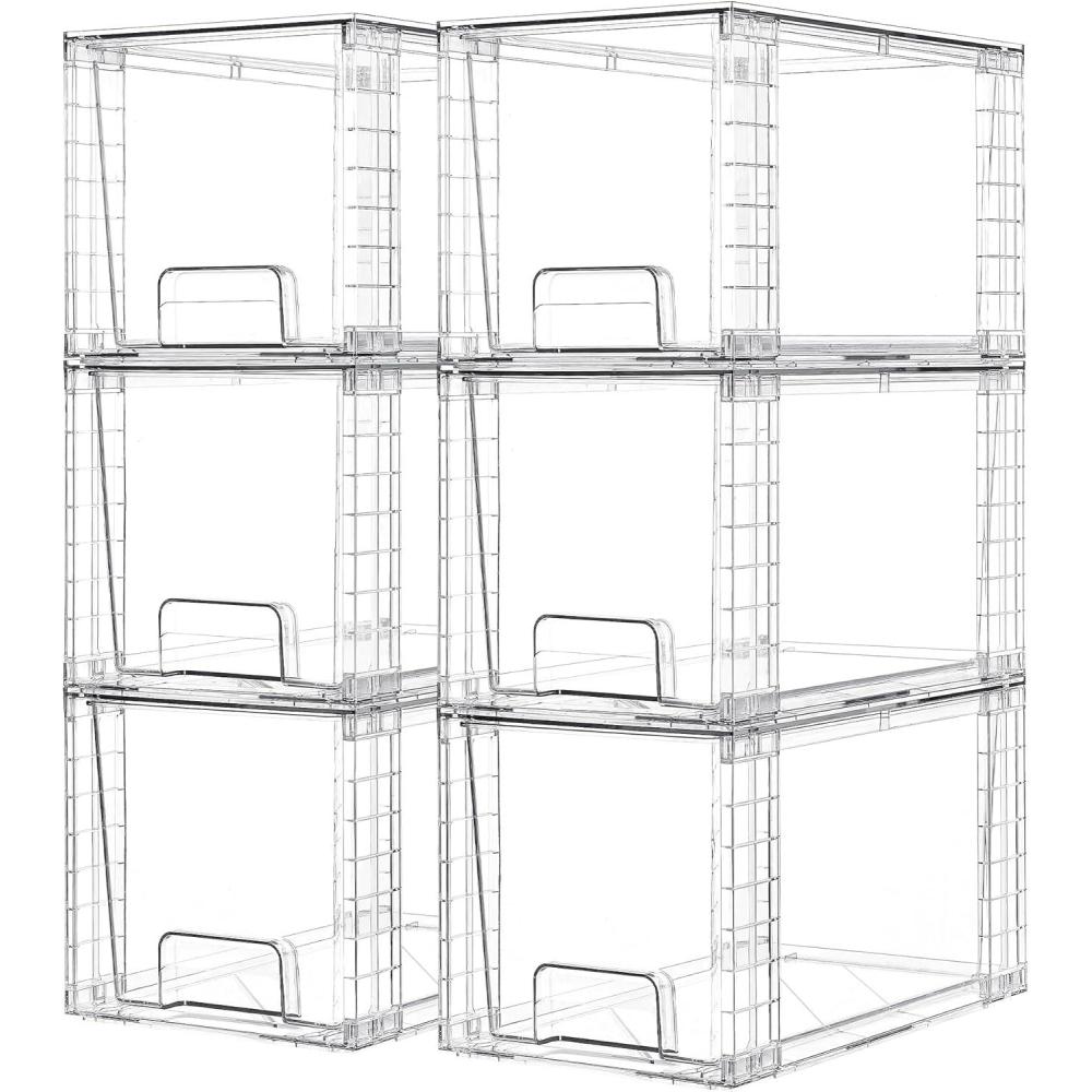 imageVtopmart 2 Pack Large Stackable Storage DrawersClear Acrylic Drawer Organizers with Handles Easily Assemble for BathroomKitchen UndersinkCabinetClosetMakeupPantry organization and StorageClear 6 Pack