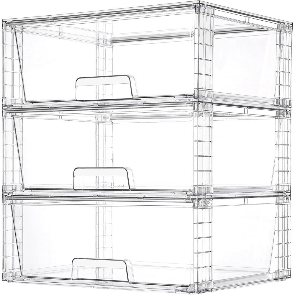 imageVtopmart 2 Pack Large Stackable Storage DrawersEasily Assemble Clear Acrylic Bathroom Closet Undersink OrganizersPlastic Storage Bins for CabinetKitchen PantryMedicine Organization3