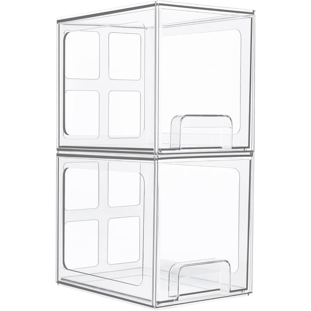 imageVtopmart 2 Pack Stackable Storage Drawers 66Tall Acrylic Bathroom Makeup OrganizersClear Plastic Storage Bins For Vanity Undersink Kitchen CabinetPantry Organization and Storage2