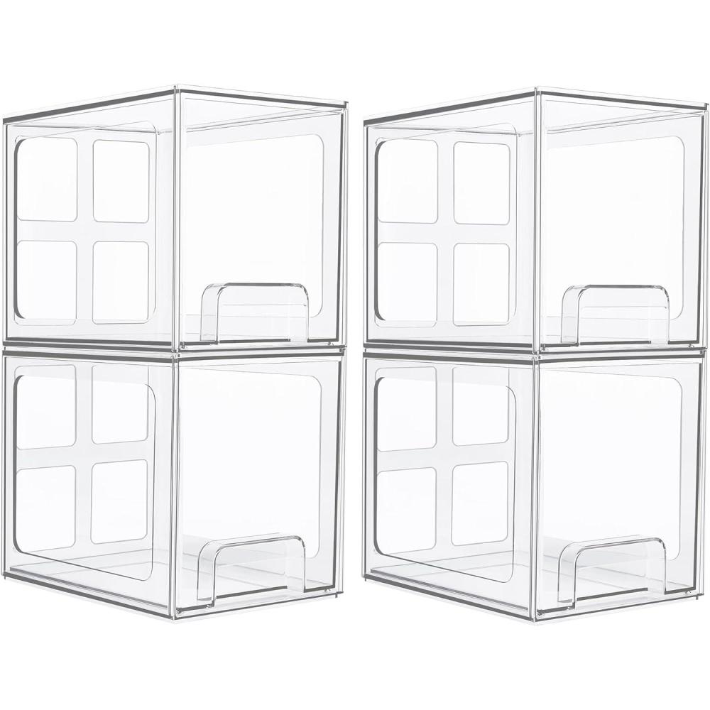 imageVtopmart 2 Pack Stackable Storage Drawers 66Tall Acrylic Bathroom Makeup OrganizersClear Plastic Storage Bins For Vanity Undersink Kitchen CabinetPantry Organization and Storage4
