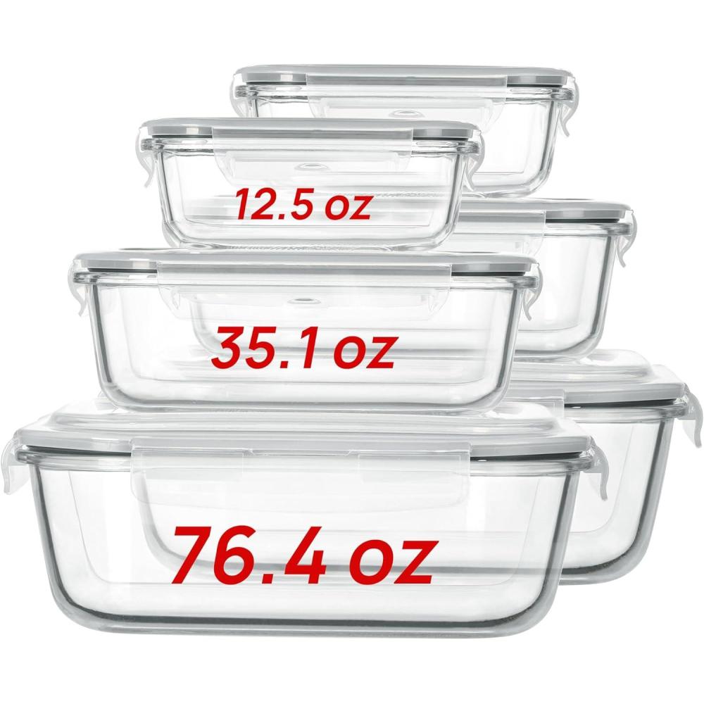 imageVtopmart 220oz 764oz Extra Large Glass Storage Containers Set Meal Prep Food Container Sets with Snap Airtight Lids for Roasting Turkey Rotisserie Chicken Baking Watermelon Storage BPA Free6pack mixed sizes