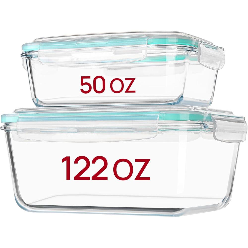 imageVtopmart 220oz 764oz Extra Large Glass Storage Containers Set Meal Prep Food Container Sets with Snap Airtight Lids for Roasting Turkey Rotisserie Chicken Baking Watermelon Storage BPA Free2pack 122oz50oz