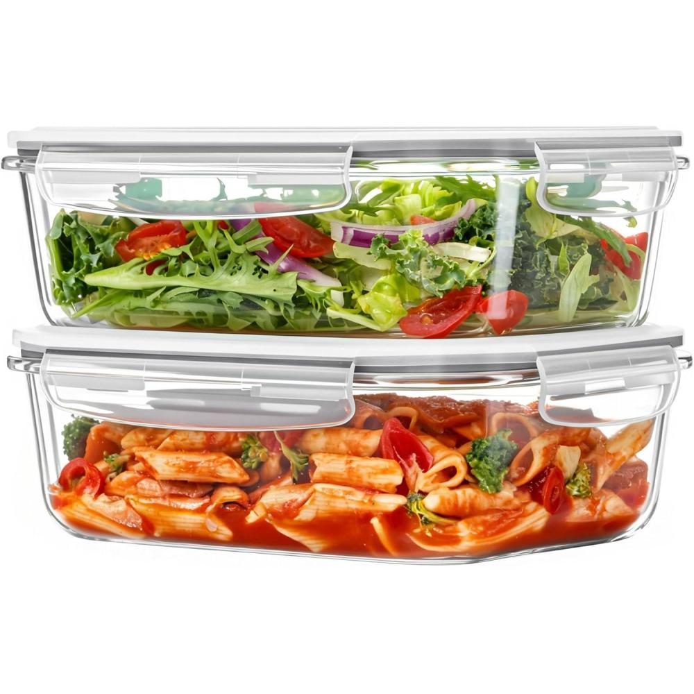imageVtopmart 2Pack 2260ml 764oz Large Glass Containers Food Storage with Lids Meal Prep Food Container Set with Snap Airtight Lid for Baking Microwave Oven Leak Proof for Freezer Dishwasher GreenGrey
