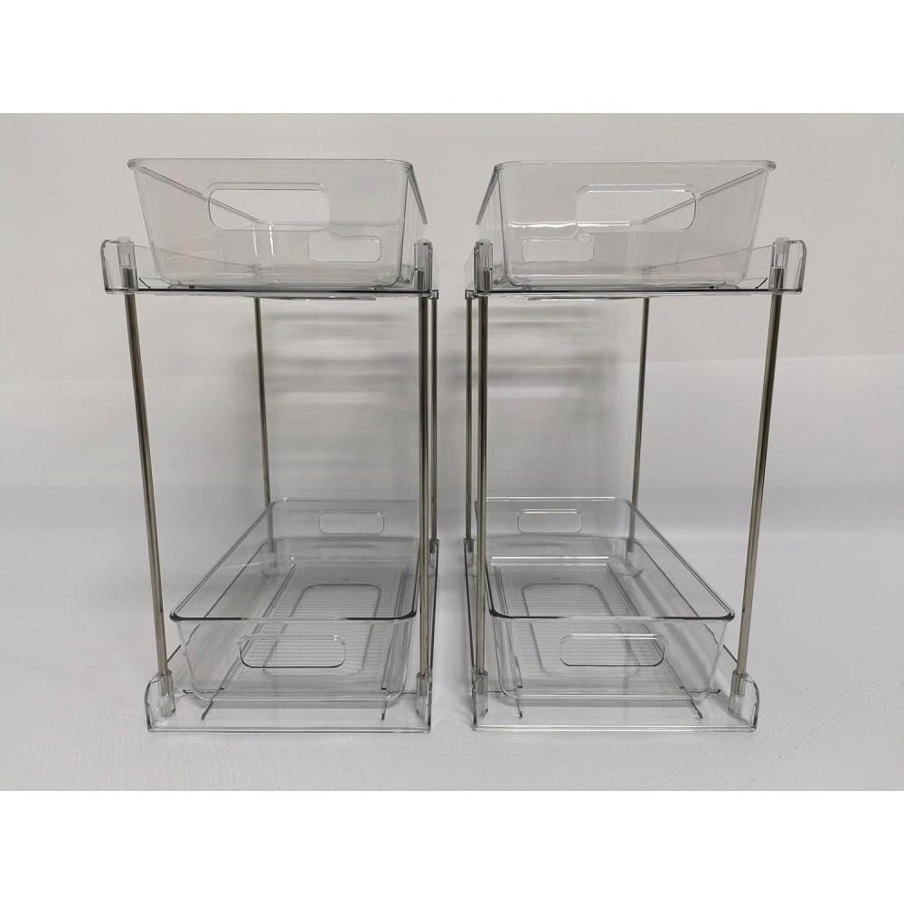 imageVtopmart 4 Pack 2 Tier Bathroom Under Sink Organizers and Storage Clear Kitchen Pantry Organization Pull Out Medicine Cabinet Organizer with Movable DividersTransparent