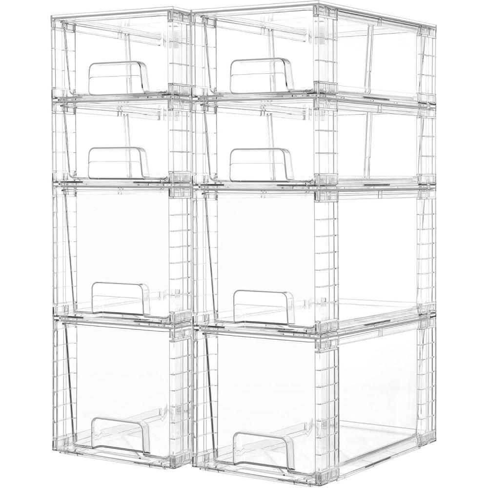 imageVtopmart 4 Pack Clear Stackable Storage DrawersUnder Sink and Kitchen Organizers StorageEasy to Assemble Plastic Drawers for Baby BottleMedicine BathroomCabinet and Pantry Organization8