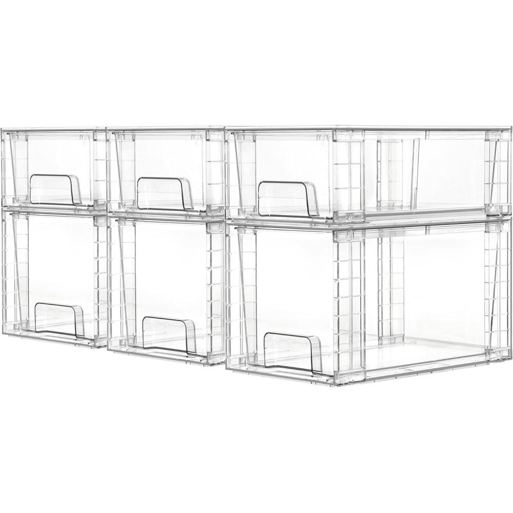 imageVtopmart 4 Pack Clear Stackable Storage DrawersUnder Sink and Kitchen Organizers StorageEasy to Assemble Plastic Drawers for Baby BottleMedicine BathroomCabinet and Pantry Organization6