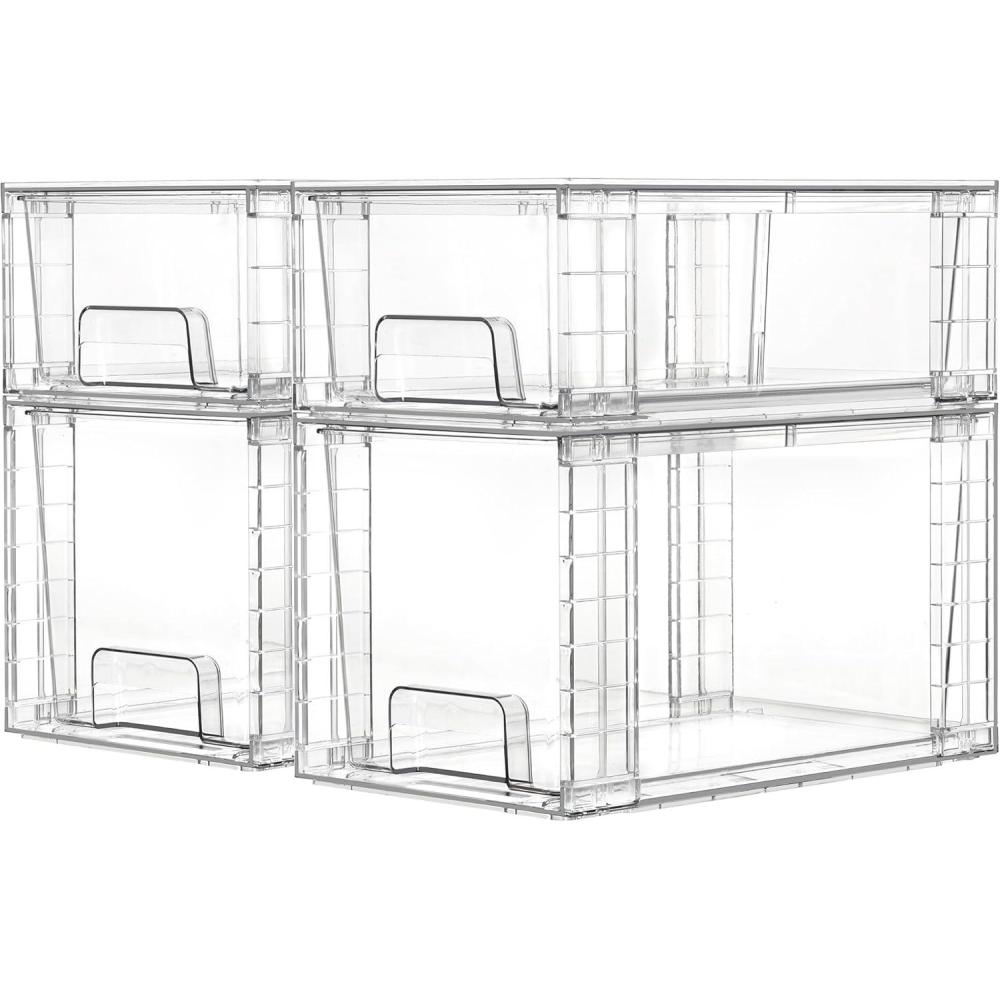 imageVtopmart 4 Pack Clear Stackable Storage DrawersUnder Sink and Kitchen Organizers StorageEasy to Assemble Plastic Drawers for Baby BottleMedicine BathroomCabinet and Pantry Organization4