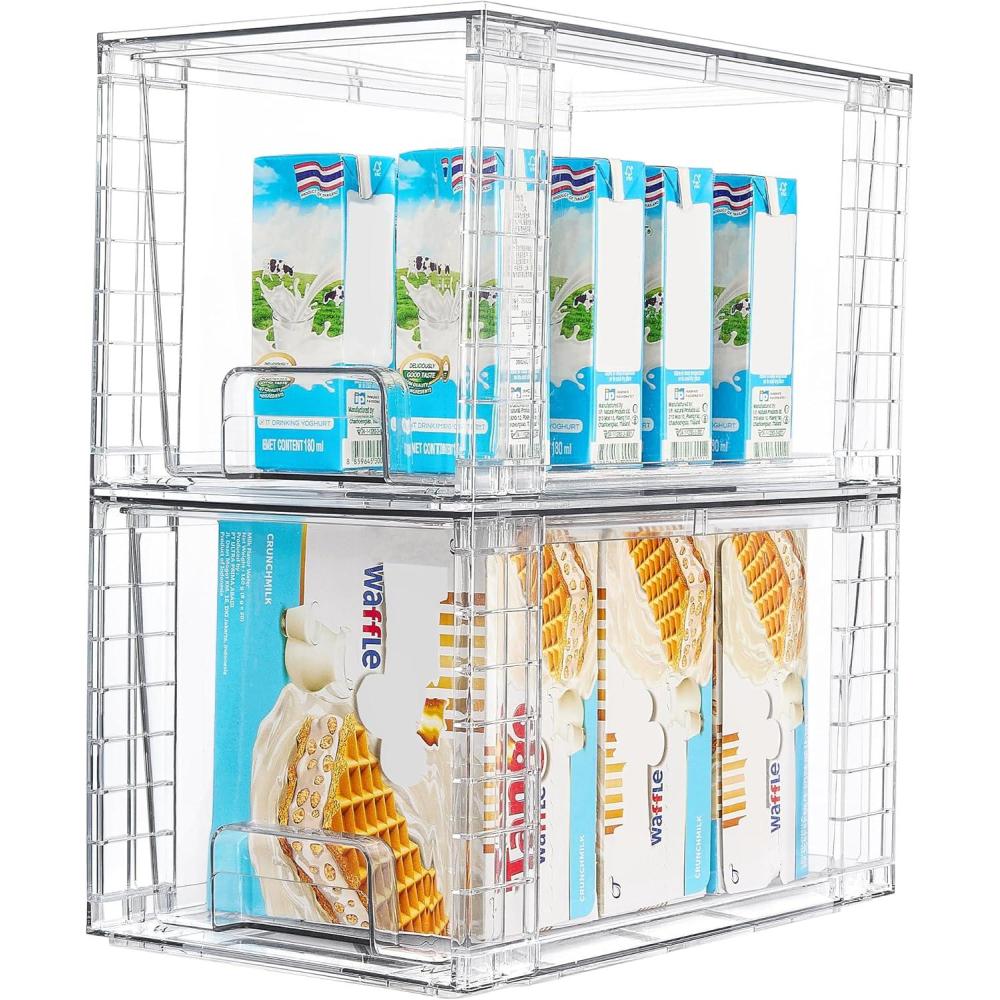 imageVtopmart 4Pack Large Stackable Kitchen Pantry Storage Drawers Clear Organizer Bins with Handles Acrylic Drawer Organizers for Kitchen Pantry Bathroom Undersink Cabinet Organization and Storage2Pack 7H