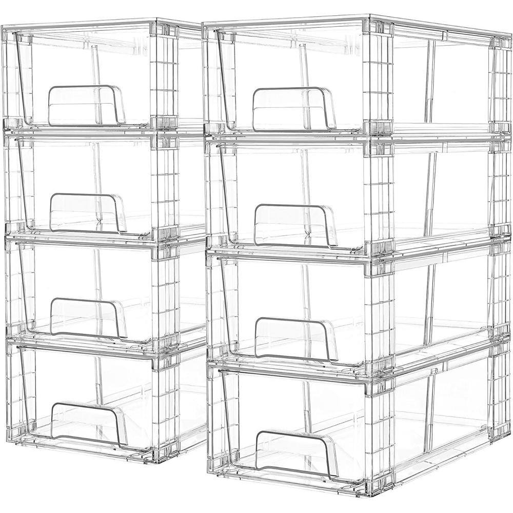 imageVtopmart 4Pack Large Stackable Kitchen Pantry Storage Drawers Clear Organizer Bins with Handles Acrylic Drawer Organizers for Kitchen Pantry Bathroom Undersink Cabinet Organization and Storage8Pack 44Hwith Dividers