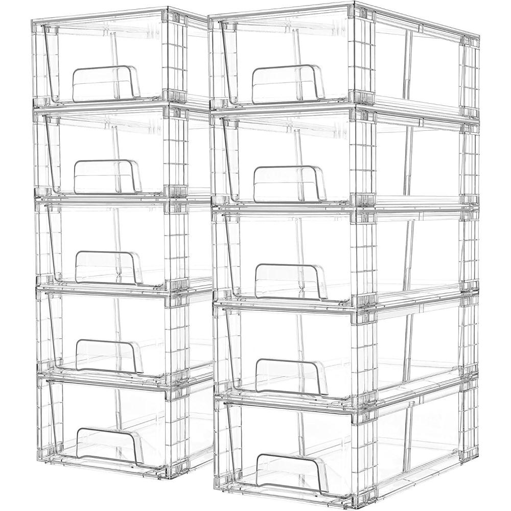 imageVtopmart 4Pack Large Stackable Kitchen Pantry Storage Drawers Clear Organizer Bins with Handles Acrylic Drawer Organizers for Kitchen Pantry Bathroom Undersink Cabinet Organization and Storage10Pack 44Hwith Dividers