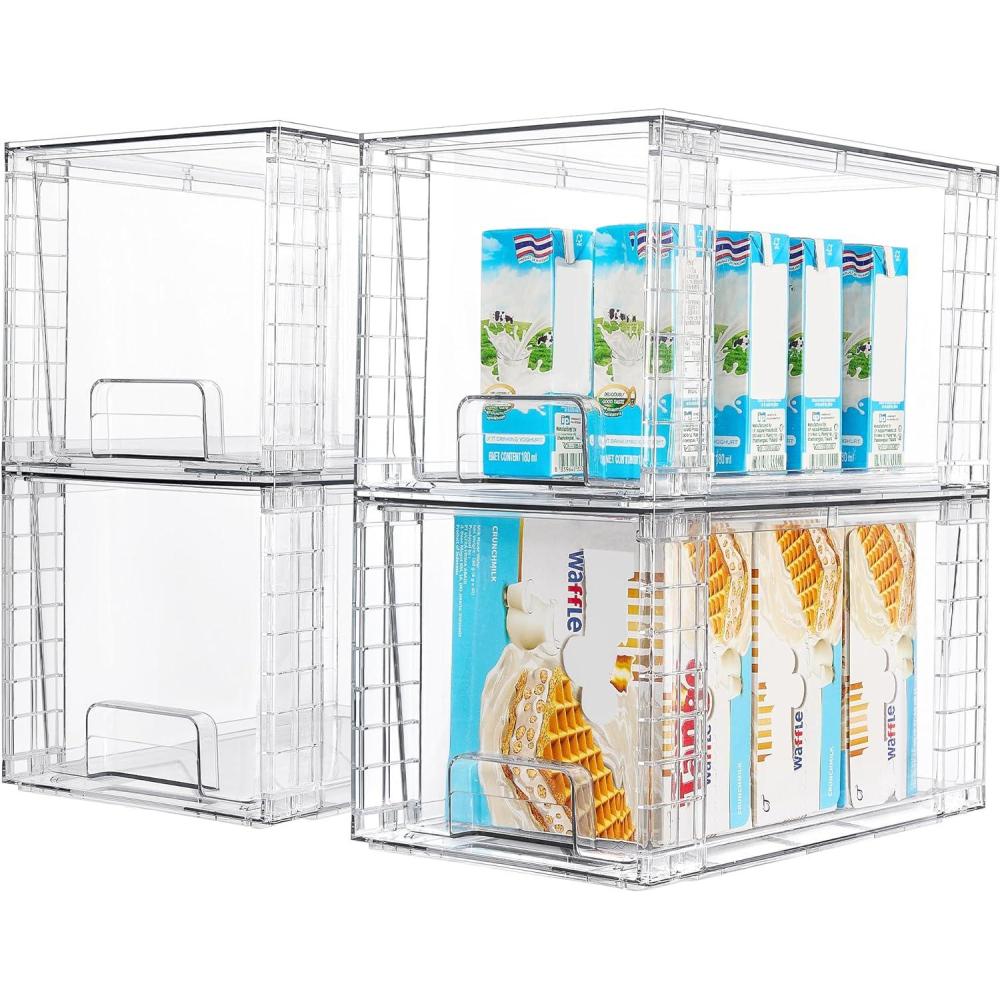 imageVtopmart 4Pack Large Stackable Kitchen Pantry Storage Drawers Clear Organizer Bins with Handles Acrylic Drawer Organizers for Kitchen Pantry Bathroom Undersink Cabinet Organization and Storage4Pack 7H