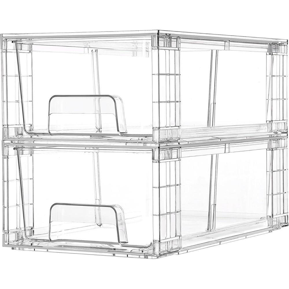 imageVtopmart 4Pack Large Stackable Kitchen Pantry Storage Drawers Clear Organizer Bins with Handles Acrylic Drawer Organizers for Kitchen Pantry Bathroom Undersink Cabinet Organization and Storage2Pack 44Hwith Dividers