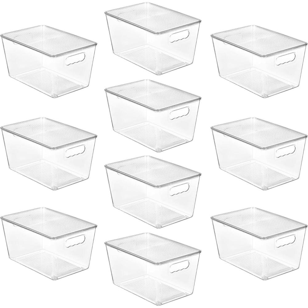 imageVtopmart 6 Pack Clear Stackable Storage Bins with LidsXLarge Plastic Containers with Handle for Pantry Organizer and StoragePerfect for KitchenFridgeCabinet ClosetBathroom Organization10