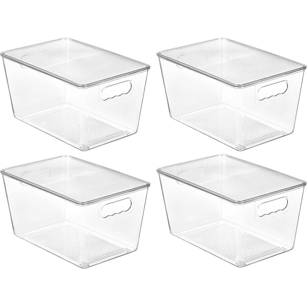 imageVtopmart 6 Pack Clear Stackable Storage Bins with LidsXLarge Plastic Containers with Handle for Pantry Organizer and StoragePerfect for KitchenFridgeCabinet ClosetBathroom Organization4