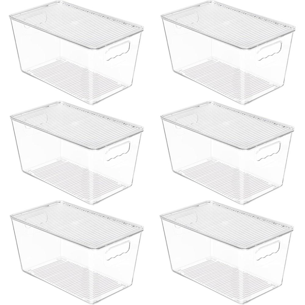 imageVtopmart 6 Pack Clear Stackable Storage Bins with LidsXLarge Plastic Containers with Handle for Pantry Organizer and StoragePerfect for KitchenFridgeCabinet ClosetBathroom Organization6