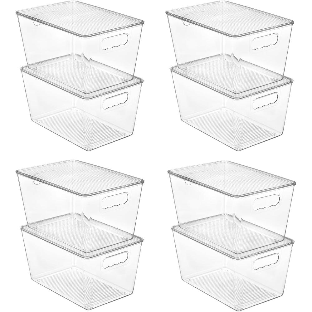 imageVtopmart 6 Pack Clear Stackable Storage Bins with LidsXLarge Plastic Containers with Handle for Pantry Organizer and StoragePerfect for KitchenFridgeCabinet ClosetBathroom Organization8