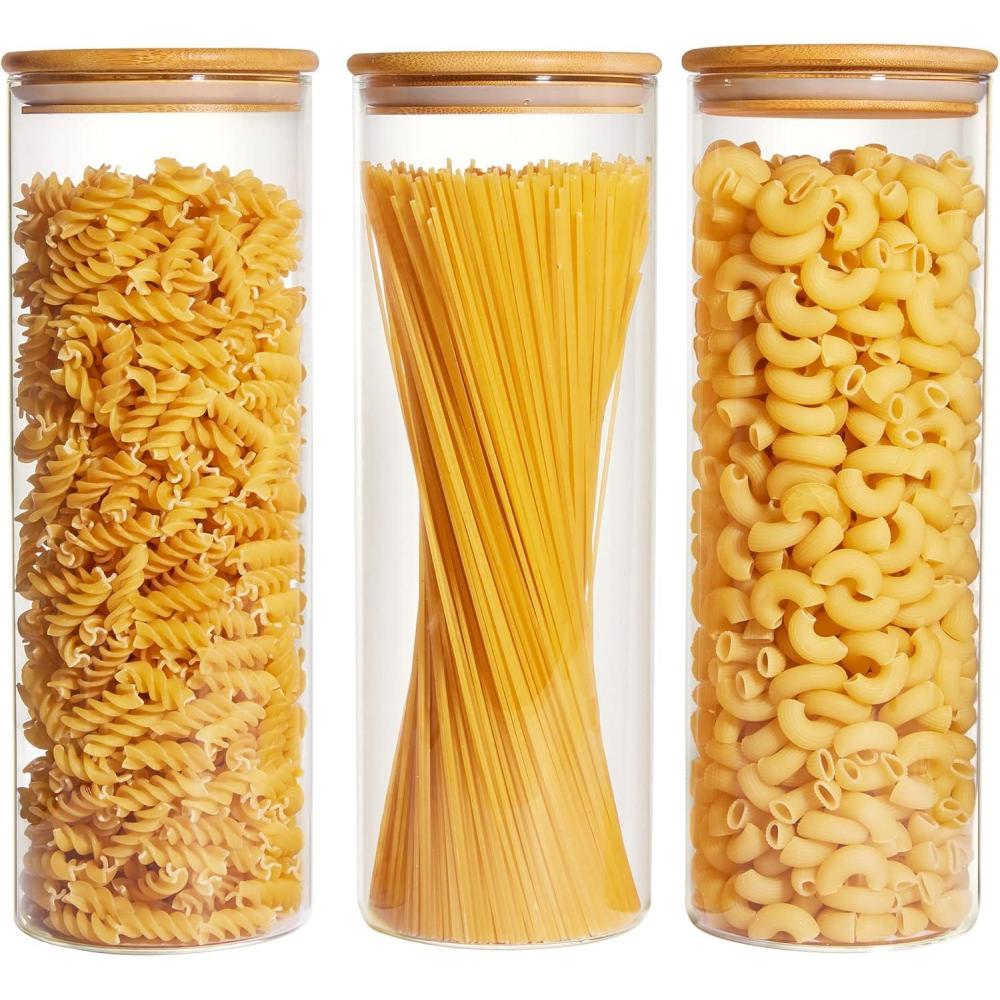 imageVtopmart 70oz Glass Food Storage Jars 3 Pack Large Kitchen Containers with Airtight Bamboo Lids for Pasta Nuts Flour Canisters Set for Cereal Pantry Organization BPA Free3 Pack 70 oz