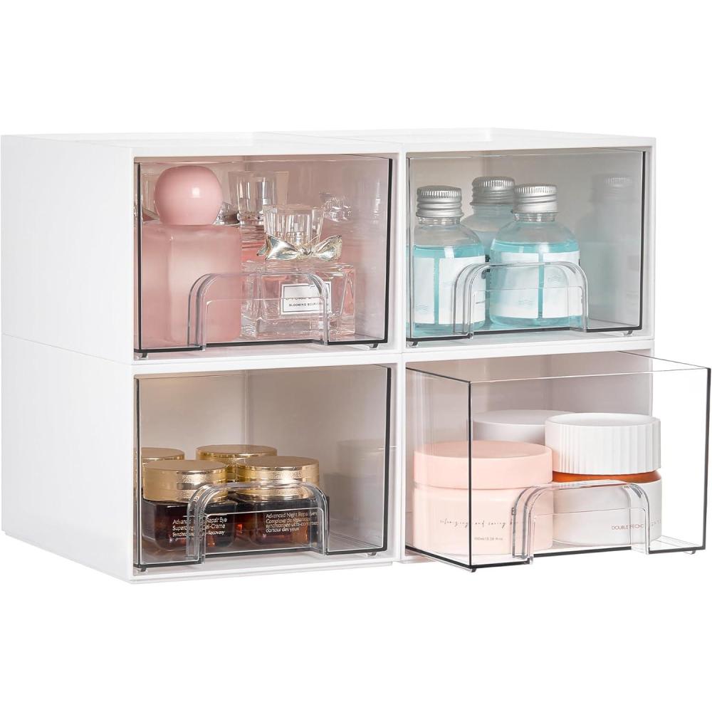imageVtopmart 8 Pack Small Clear Stackable Storage DrawersAcrylic Bathroom Makeup OrganizerPlastic Storage Bins For Vanity Undersink Kitchen Cabinets Pantry Home Organization4packWhite