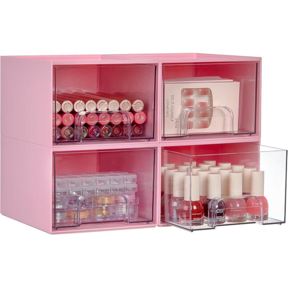 imageVtopmart 8 Pack Small Clear Stackable Storage DrawersAcrylic Bathroom Makeup OrganizerPlastic Storage Bins For Vanity Undersink Kitchen Cabinets Pantry Home Organization4packPink