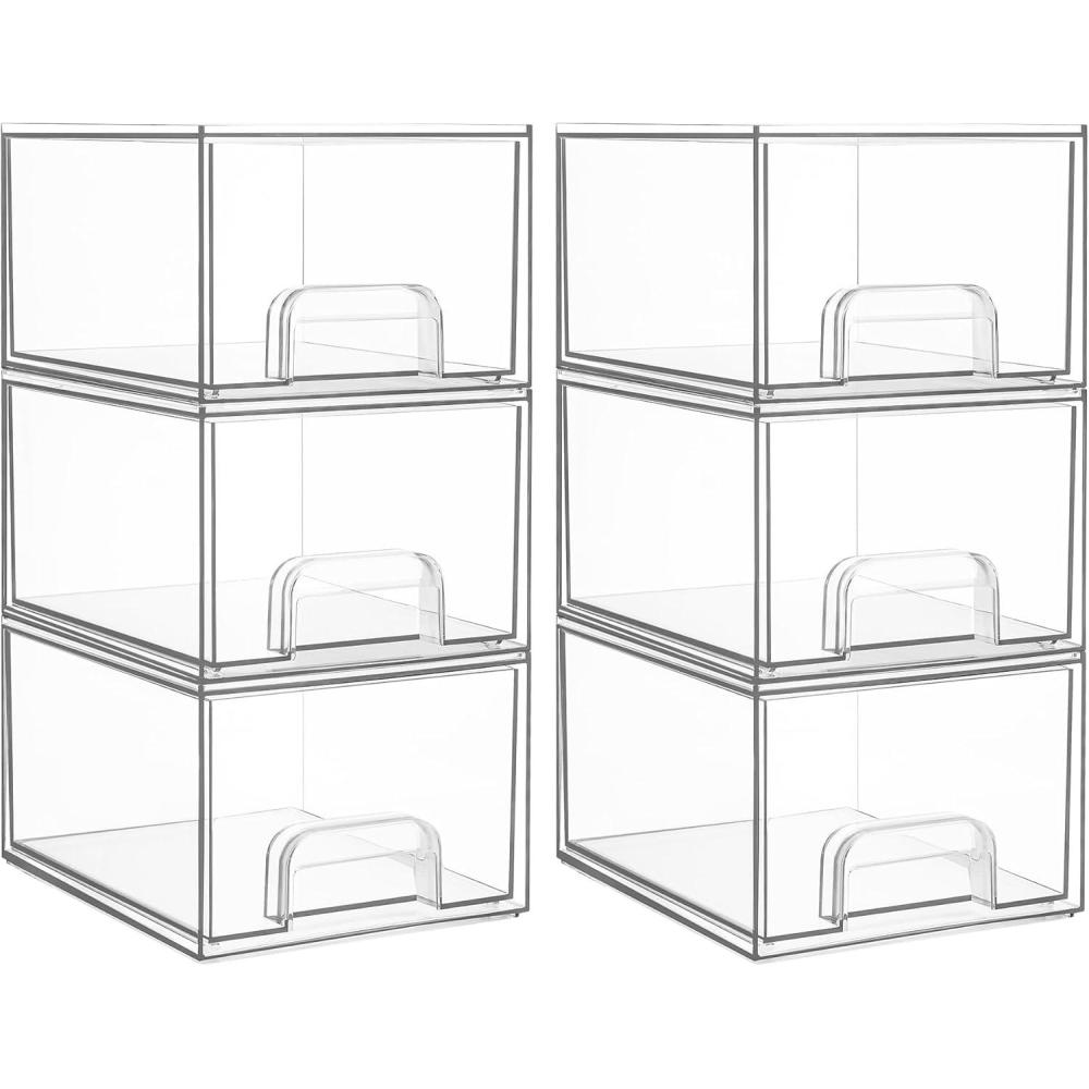 imageVtopmart 8 Pack Small Clear Stackable Storage DrawersAcrylic Bathroom Makeup OrganizerPlastic Storage Bins For Vanity Undersink Kitchen Cabinets Pantry Home Organization6packClear