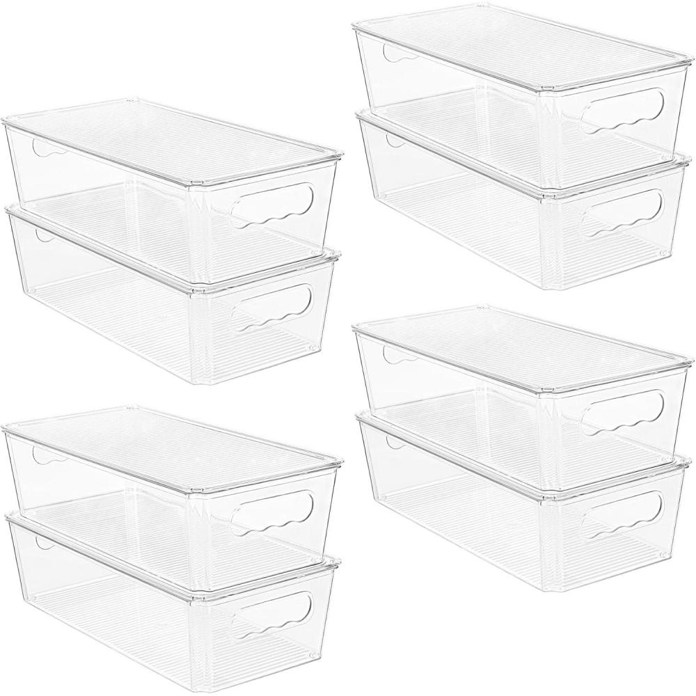 imageVtopmart 8pcs Clear Organizers and Storage Bins with Lids Stackable Plastic Storage Containers with Handles for Fridge Freezer Pantry Cabinet Kitchen Organization8 Pack