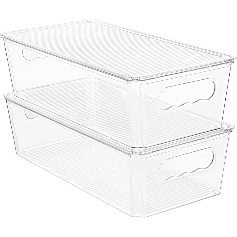 imageVtopmart 8pcs Clear Organizers and Storage Bins with Lids Stackable Plastic Storage Containers with Handles for Fridge Freezer Pantry Cabinet Kitchen Organization2 Pack