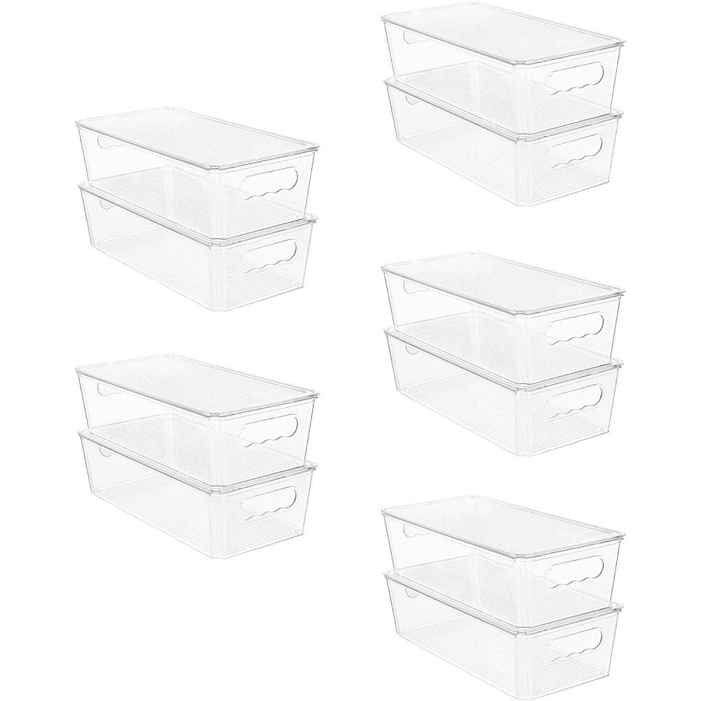imageVtopmart 8pcs Clear Organizers and Storage Bins with Lids Stackable Plastic Storage Containers with Handles for Fridge Freezer Pantry Cabinet Kitchen Organization10 Pack