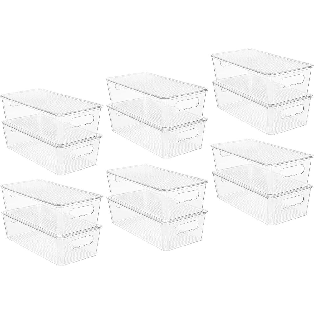 imageVtopmart 8pcs Clear Organizers and Storage Bins with Lids Stackable Plastic Storage Containers with Handles for Fridge Freezer Pantry Cabinet Kitchen Organization12 Pack