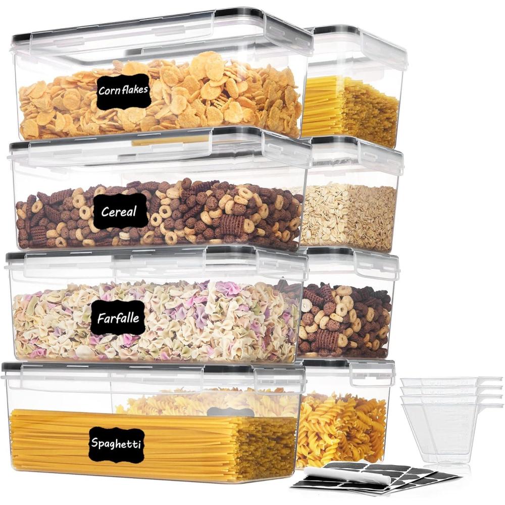 imageVtopmart Airtight Food Storage Containers with Lids 8PCS Set 32L Plastic Spaghetti Container for Pasta organizer BPA Free Air Tight House Kitchen Pantry Organization