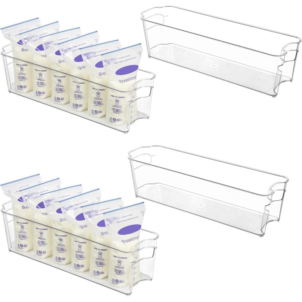 imageVtopmart Breastmilk Storage Container 4PCS Set Clear Freezer and Fridge Organizer Bins Plastic Storage Bins for Breast Milk Baby Pouches Formula Bottles and Yogurts 43 Width 147 Long