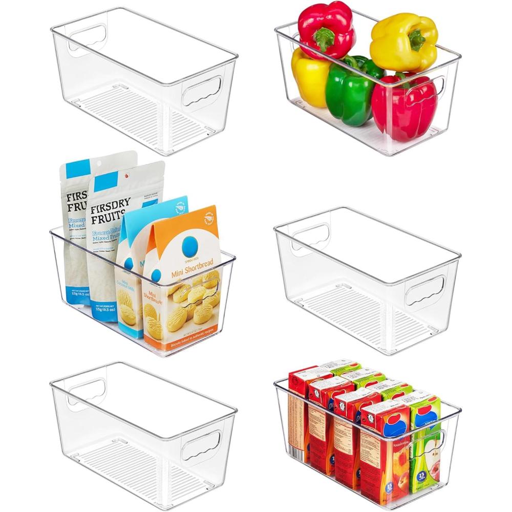 imageVtopmart Clear Plastic Storage Bins 6 PCS Pantry Organizer Bins with Handle for Refrigerator Fridge Cabinet Kitchen Countertops Cupboard Freezer Organization and Storage Large6