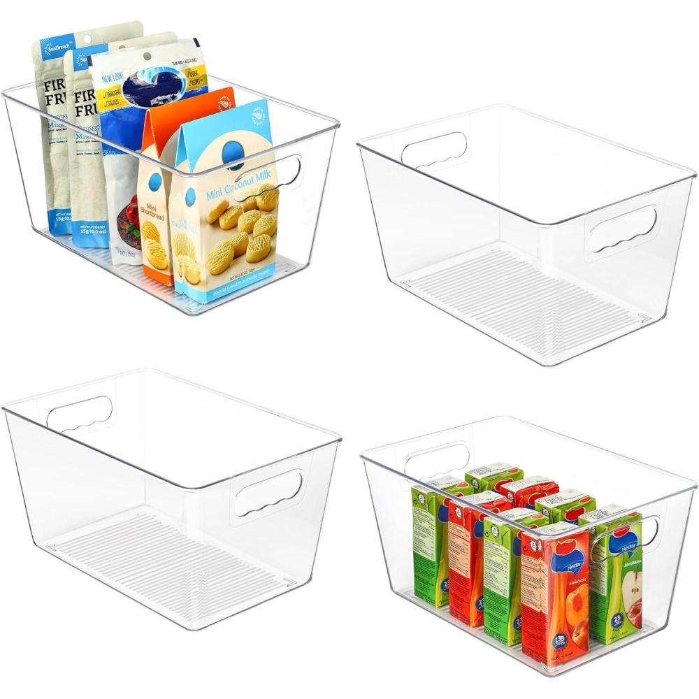 imageVtopmart Clear Plastic Storage Bins 6 PCS Pantry Organizer Bins with Handle for Refrigerator Fridge Cabinet Kitchen Countertops Cupboard Freezer Organization and Storage Large4