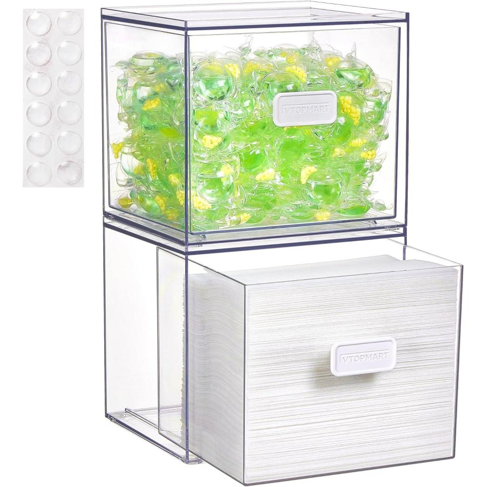 imageVtopmart Disposable Facial Towels HolderClear Storage Drawer Compatible with Clean Skin Club Towel XLAcrylic Box Hold 50 CountStylish and Functional Bathroom Accessory for Coutertop Organization2